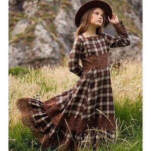 Plaid Long Sleeve Dress with Lace Details Joyfolie New without tags